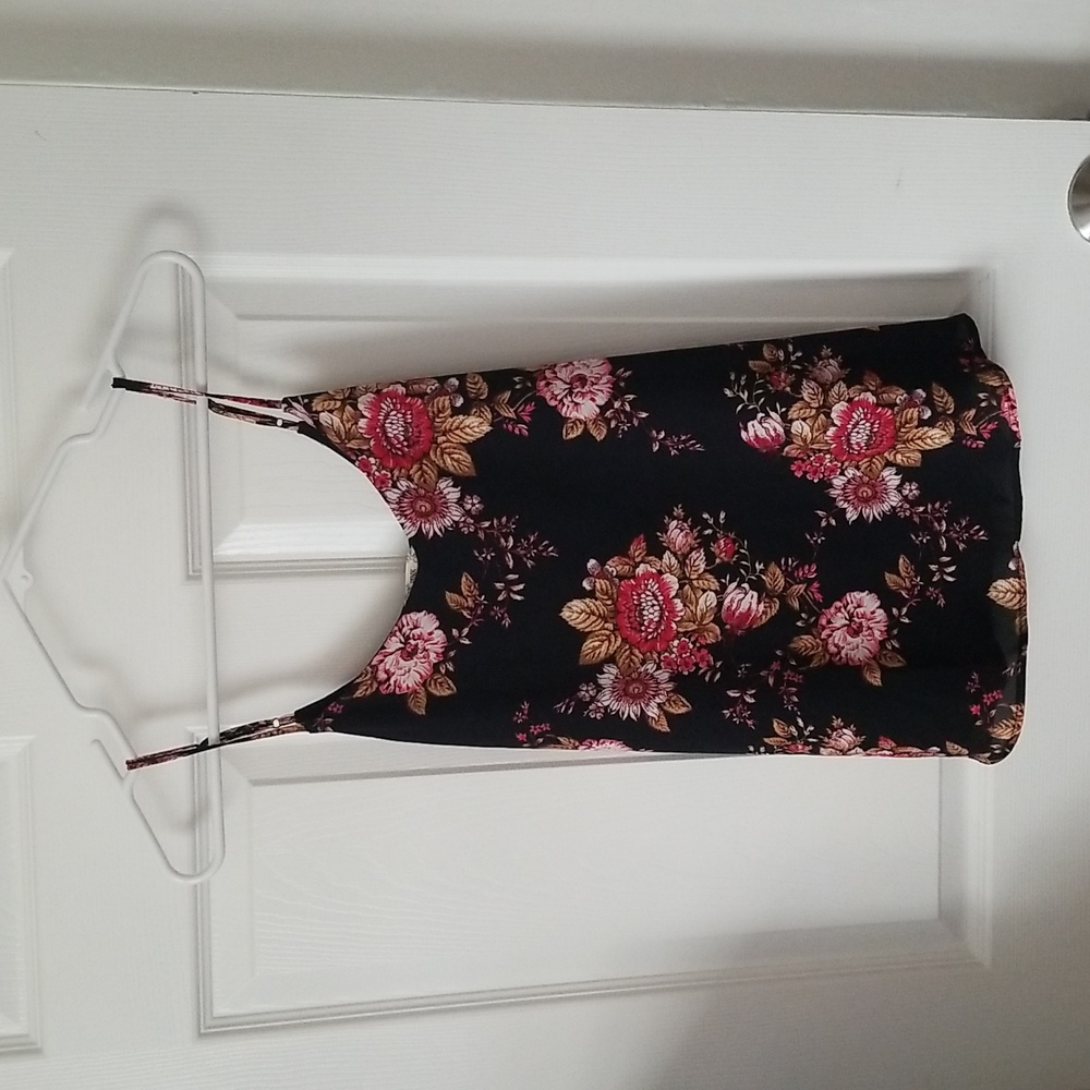 Women's black spaghetti strap with flowers